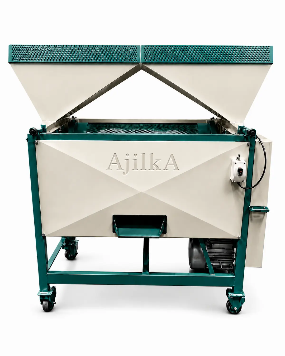 Rotary Pistachio and Almond Cracker Machine | Single-Hopper and Double-Hopper Models دستگاه شکن روتوری 2 قیف AJILKA رو در عکس مشاهده می کنید